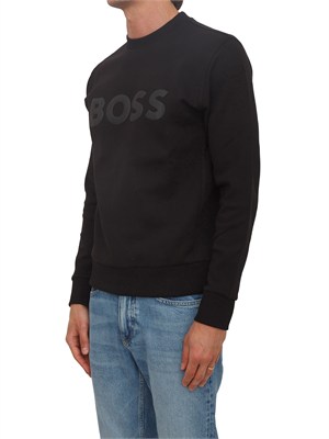 Felpa Boss uomo in cotone nero logo nero in UOMO