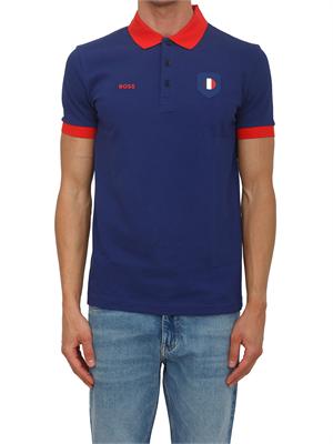 Polo BOSS uomo in cotone blu patch bandiera in UOMO