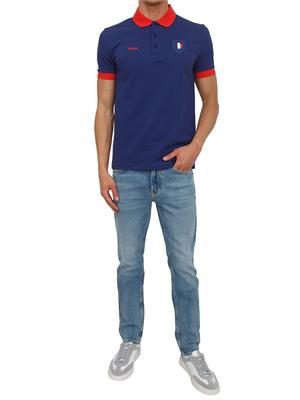 Polo BOSS uomo in cotone blu patch bandiera in UOMO
