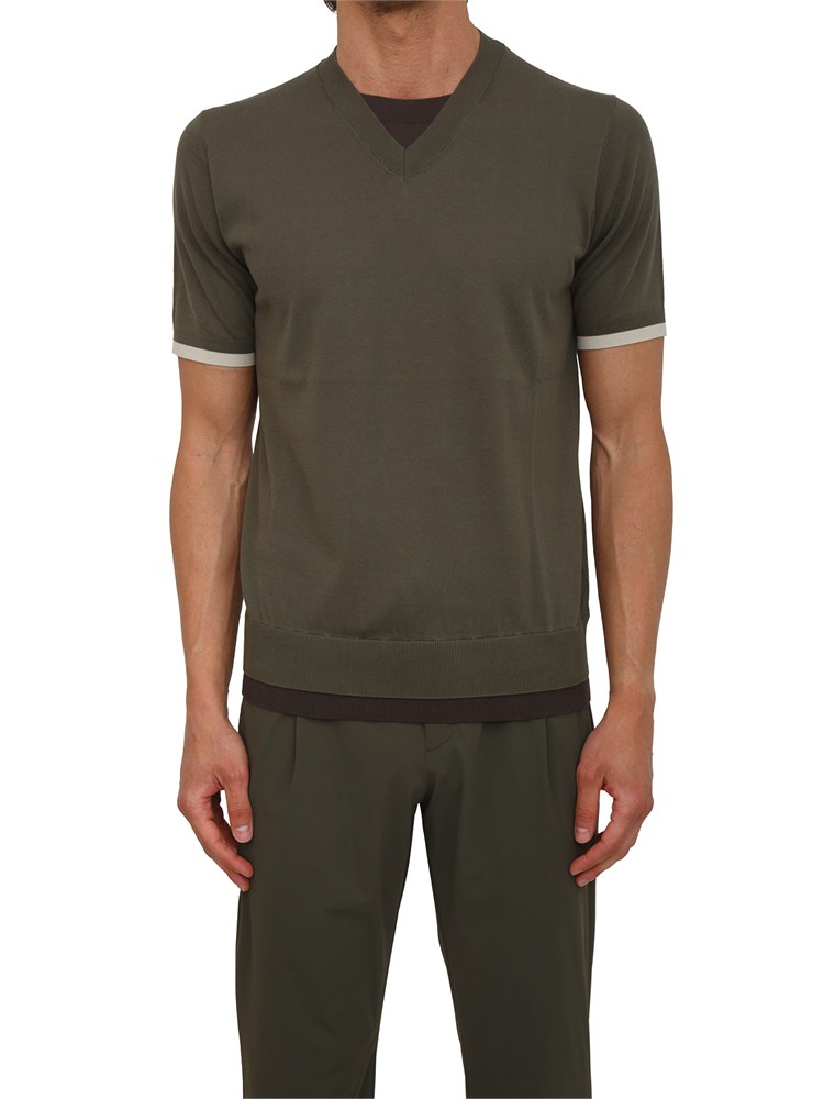 T-shirt Paolo Pecora in cotone verde lavorato in maglia