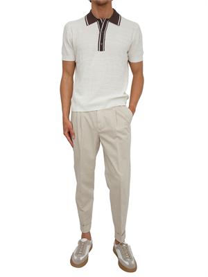 Maglia polo Paolo Pecora in seta bianca lavorazione crochet in UOMO