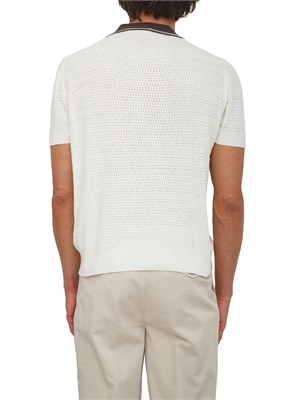 Maglia polo Paolo Pecora in seta bianca lavorazione crochet in UOMO