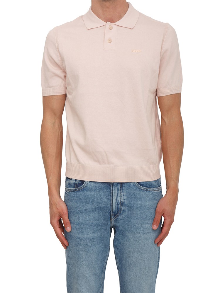 Maglia rosa Boss uomo in cotone ricamo logo