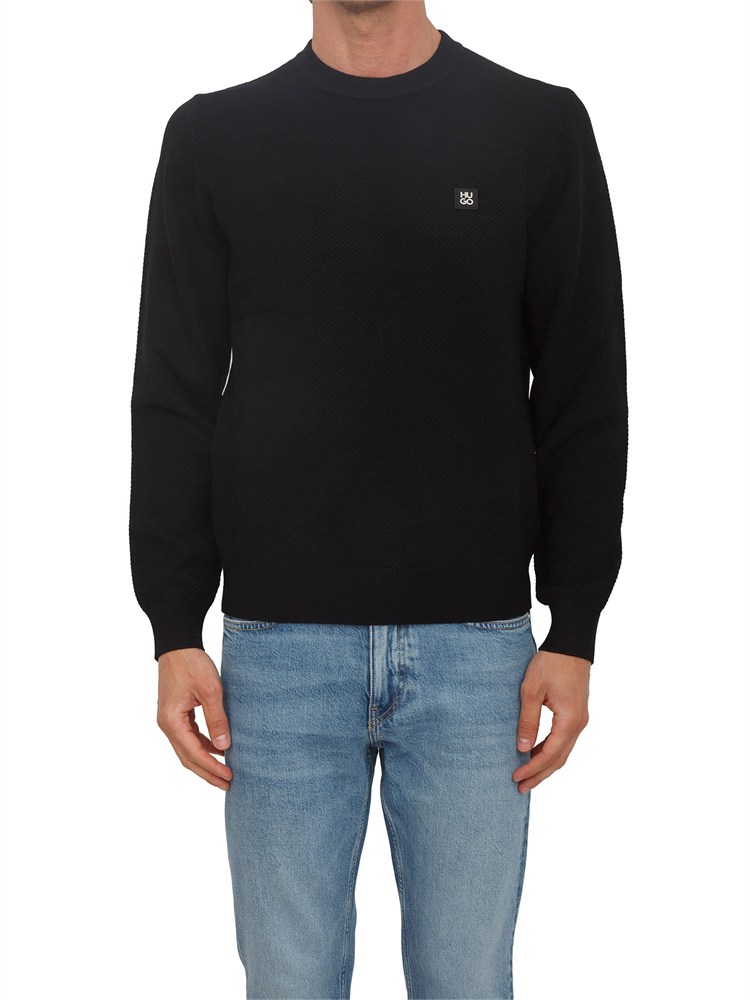 BOSS Maglia nera HUGO uomo in misto viscosa e lana
