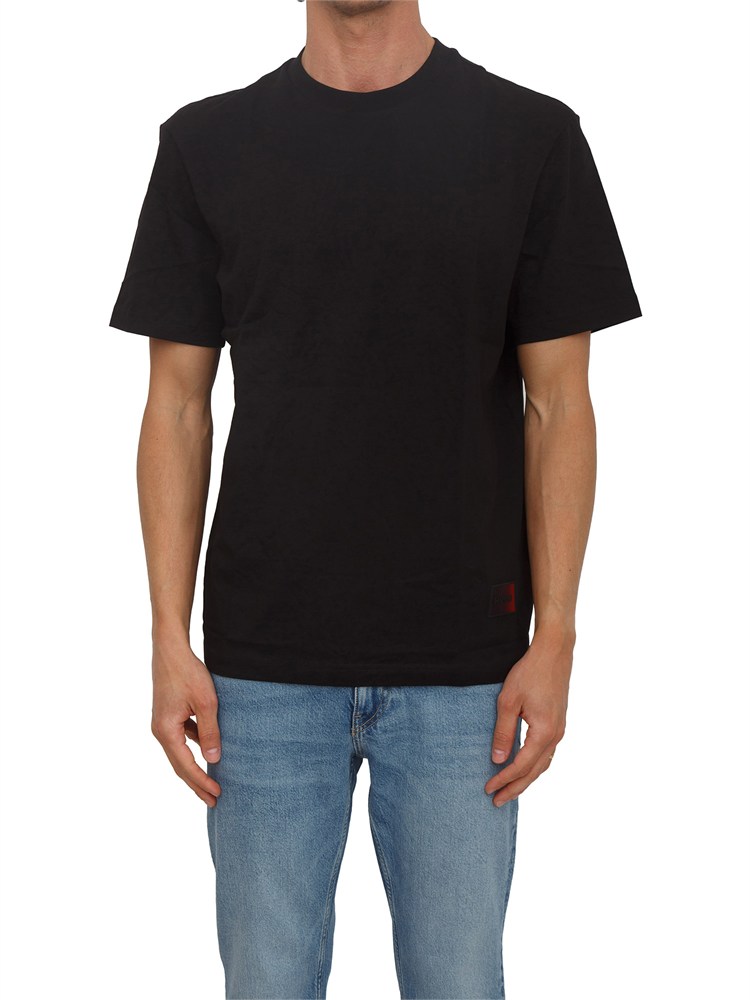 BOSS T-shirt HUGO uomo in cotone nero con patch logo sfumato