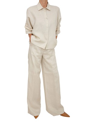 Camicia WKIPALA Max Mara Weekend in tela di puro lino beige in DONNA