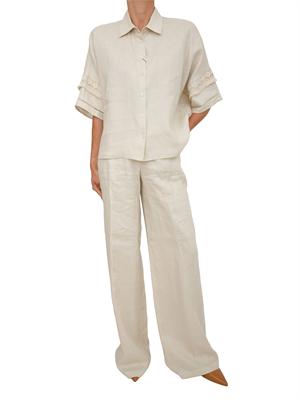 Pantalone MSTTAPIOCA Max Mara Studio in lino beige in DONNA