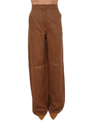 Pantalone MSTTAPIOCA Max Mara Studio in lino marrone in DONNA