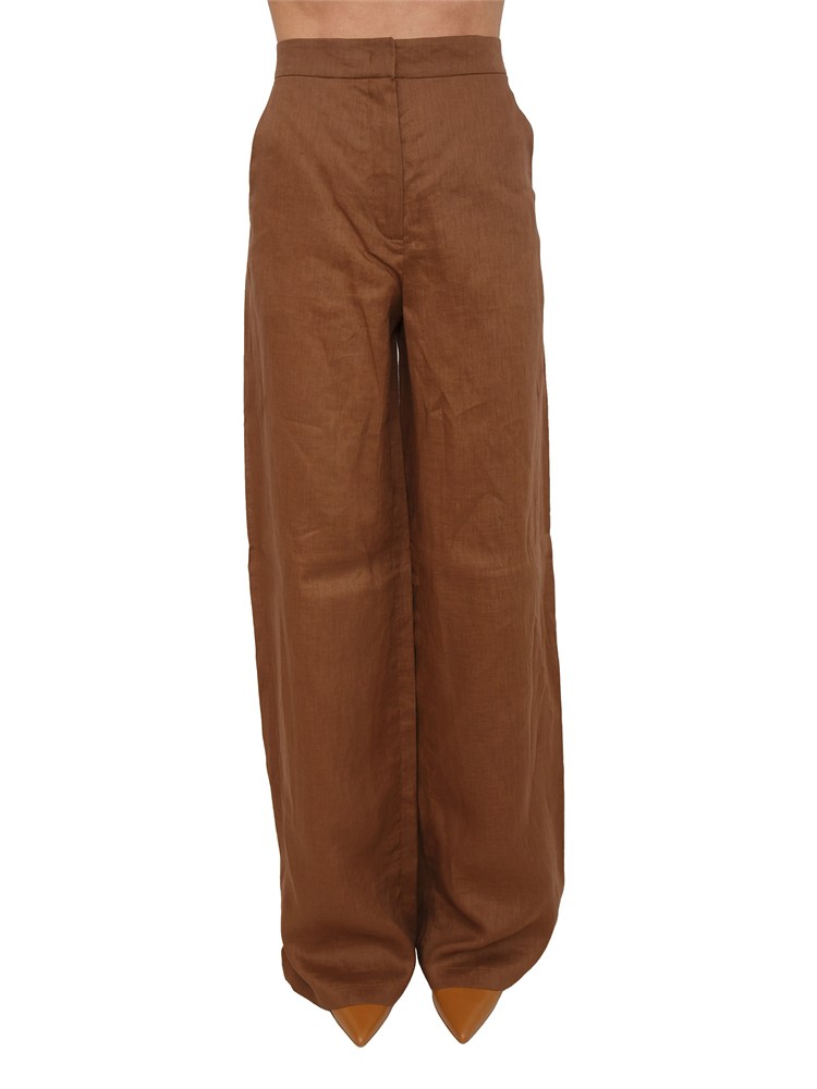Pantalone MSTTAPIOCA Max Mara Studio in lino marrone