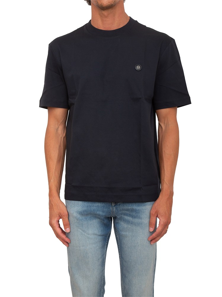 T-shirt BOSS uomo in cotone mercerizzato blu
