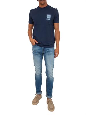 T-shirt BOSS uomo in cotone blu con logo in UOMO
