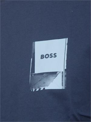 T-shirt BOSS uomo in cotone blu con logo in UOMO