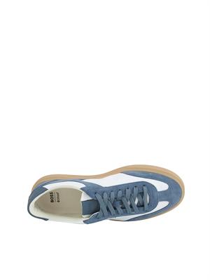 Sneakers Boss uomo in pelle blu e bianche in UOMO