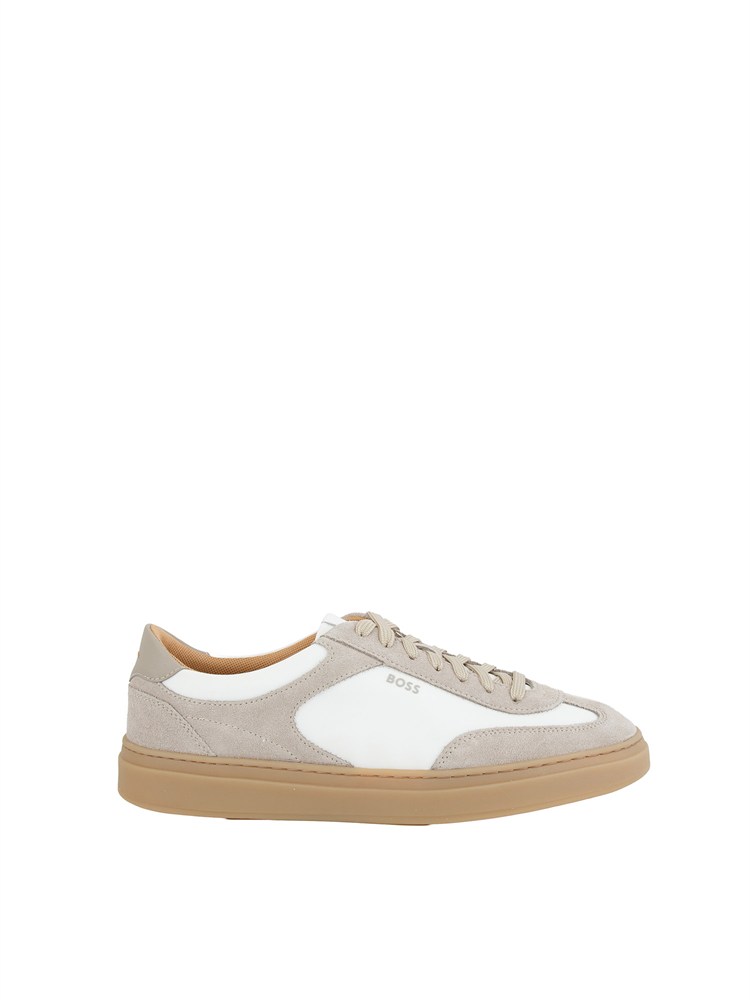 Sneakers Boss uomo in pelle beige e bianca