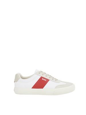 Sneakers Boss uomo in pelle bianca inserto rosso in UOMO