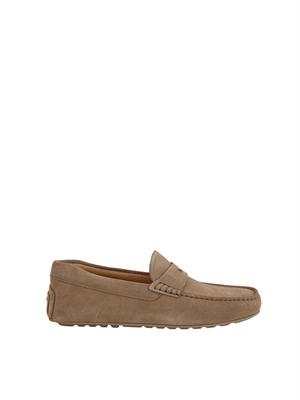Mocassini Boss uomo in pelle scamosciata beige tortora in UOMO