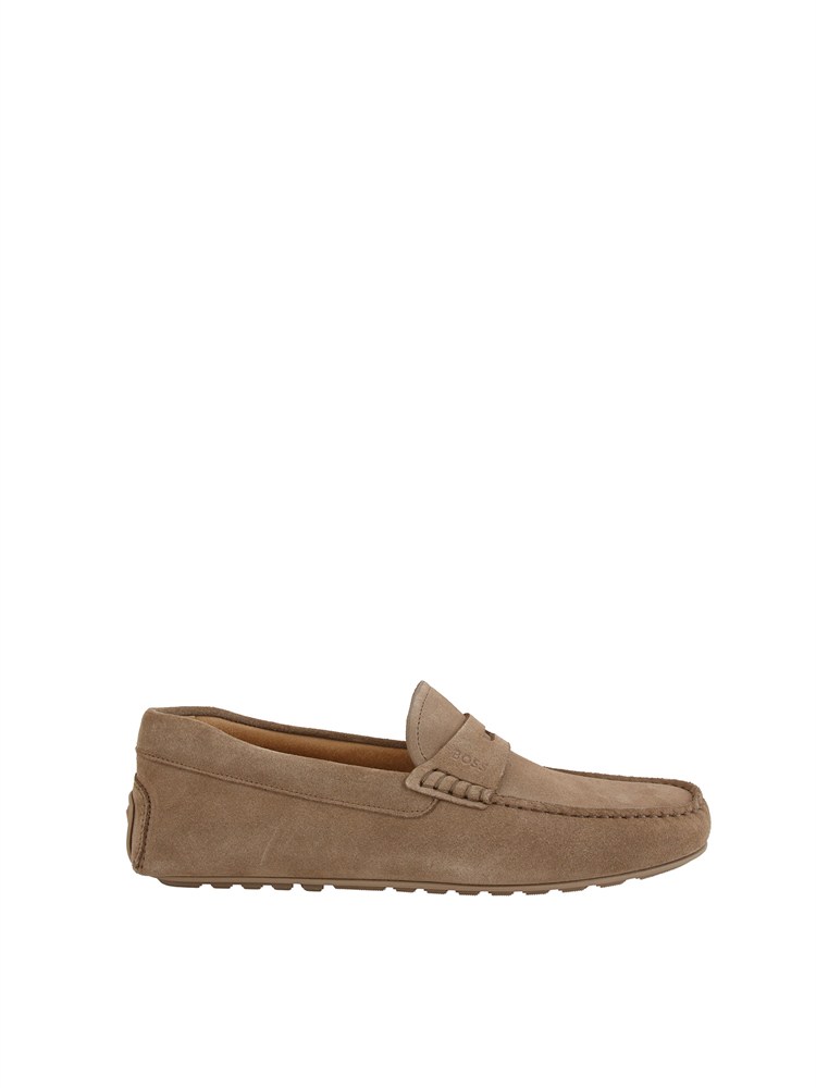 Mocassini Boss uomo in pelle scamosciata beige tortora