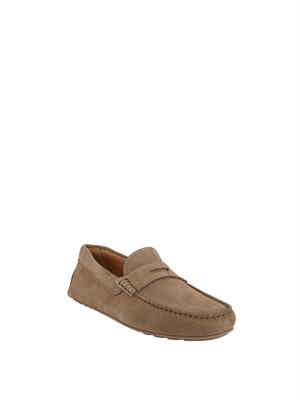 Mocassini Boss uomo in pelle scamosciata beige tortora in UOMO