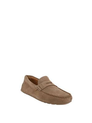 Mocassini Boss uomo in pelle scamosciata beige tortora in UOMO