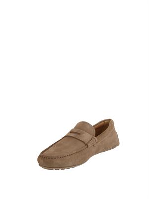 Mocassini Boss uomo in pelle scamosciata beige tortora in UOMO