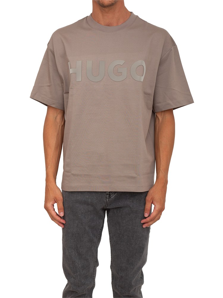 BOSS T-shirt Hugo uomo taupe con logo grande
