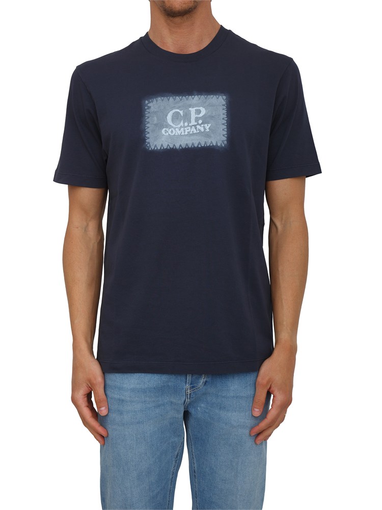 T-shirt C.P. Company in cotone blu ricamo logo