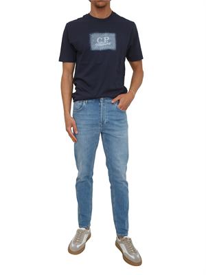 T-shirt C.P. Company in cotone blu ricamo logo in UOMO