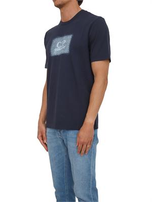 T-shirt C.P. Company in cotone blu ricamo logo in UOMO