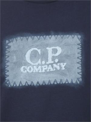 T-shirt C.P. Company in cotone blu ricamo logo in UOMO