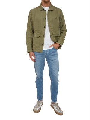 C.P. COMPANY Giacca camicia Champion uomo in misto cotone lino verde in UOMO