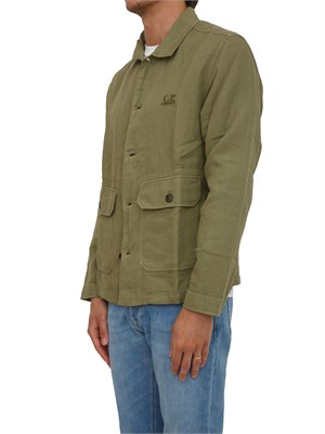 C.P. COMPANY Giacca camicia Champion uomo in misto cotone lino verde in UOMO