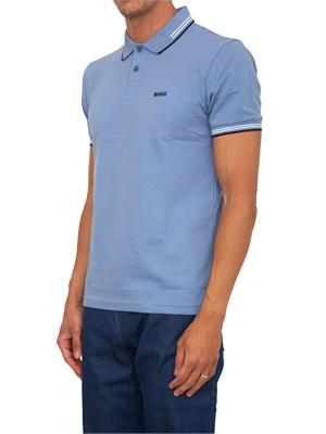 Polo Boss uomo in cotone azzurro inserti a contrasto in UOMO