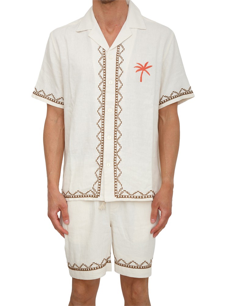 Camicia Liu Jo uomo in misto lino beige con ricami