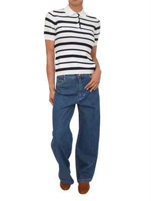 Polo MMLCARIOCA Max Mara MM in cotone bianco righe blu in DONNA