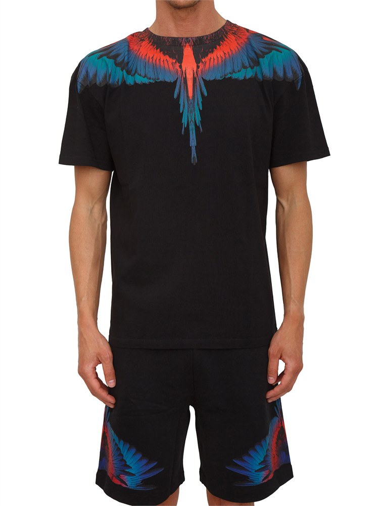 T-shirt nera County of Milan con ali colorate