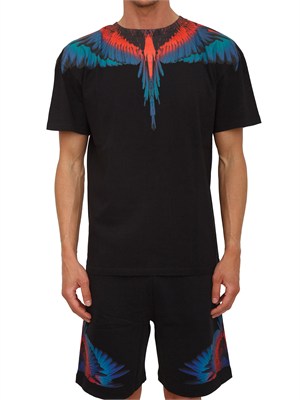 T-shirt nera County of Milan con ali colorate in UOMO