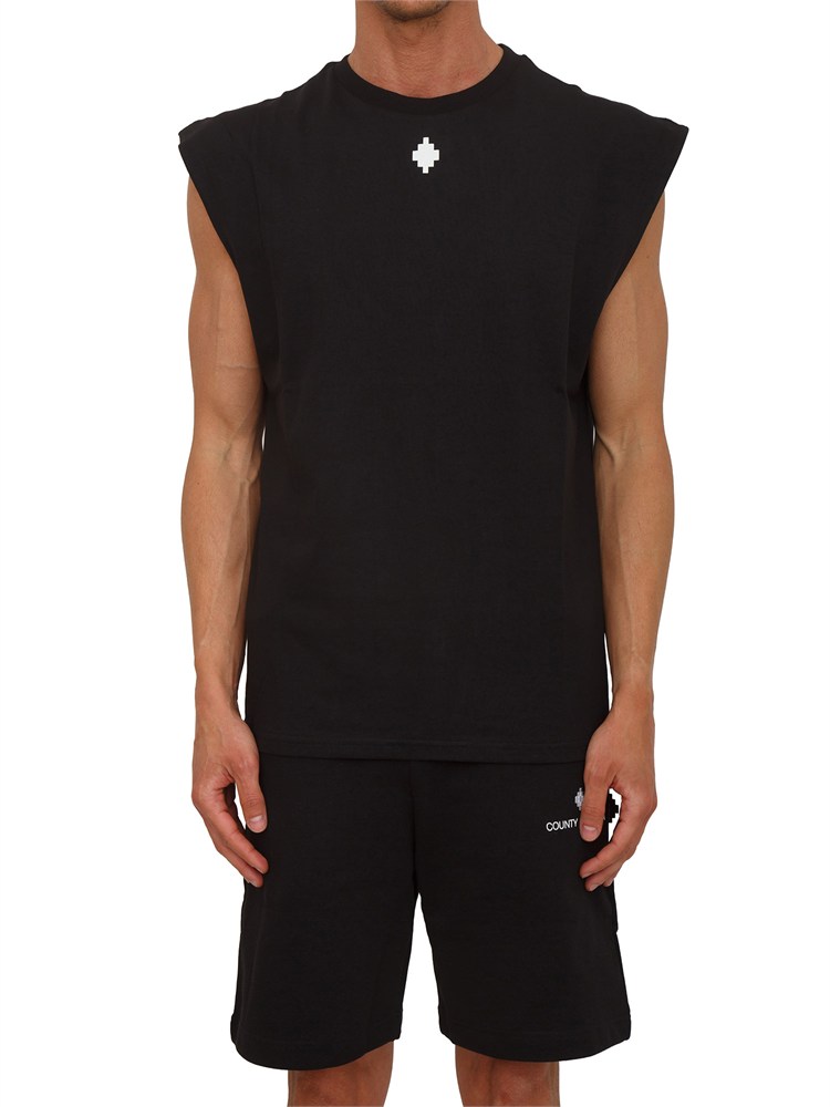 T-shirt nera smanicata County of Milan in cotone