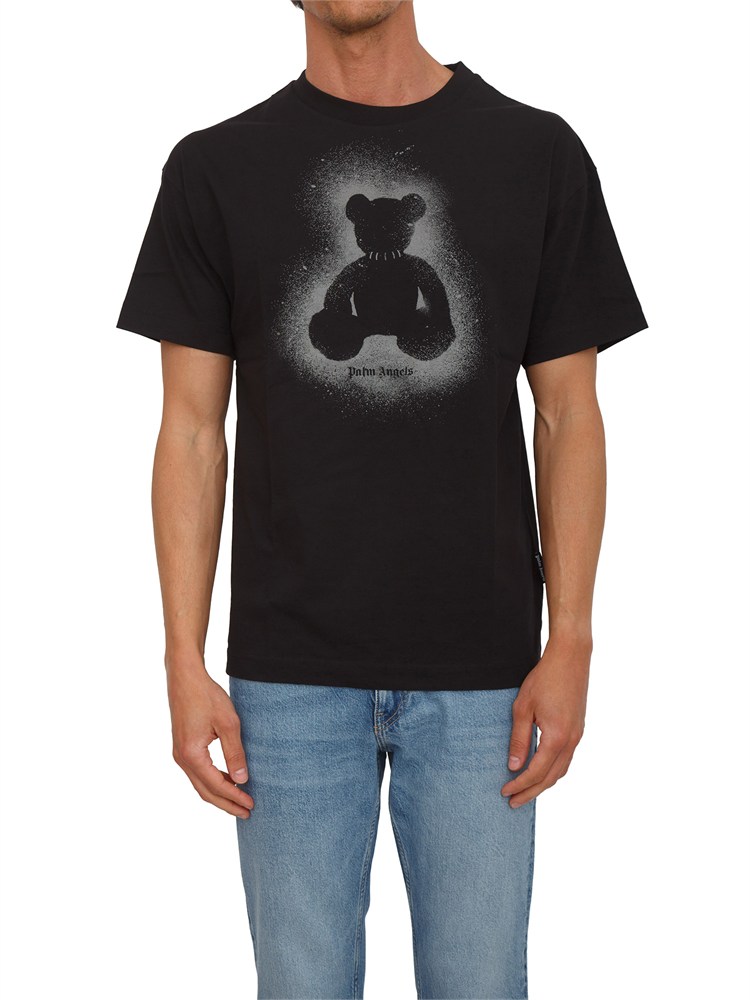 T-shirt nera Palm Angels stampa bear sfumata