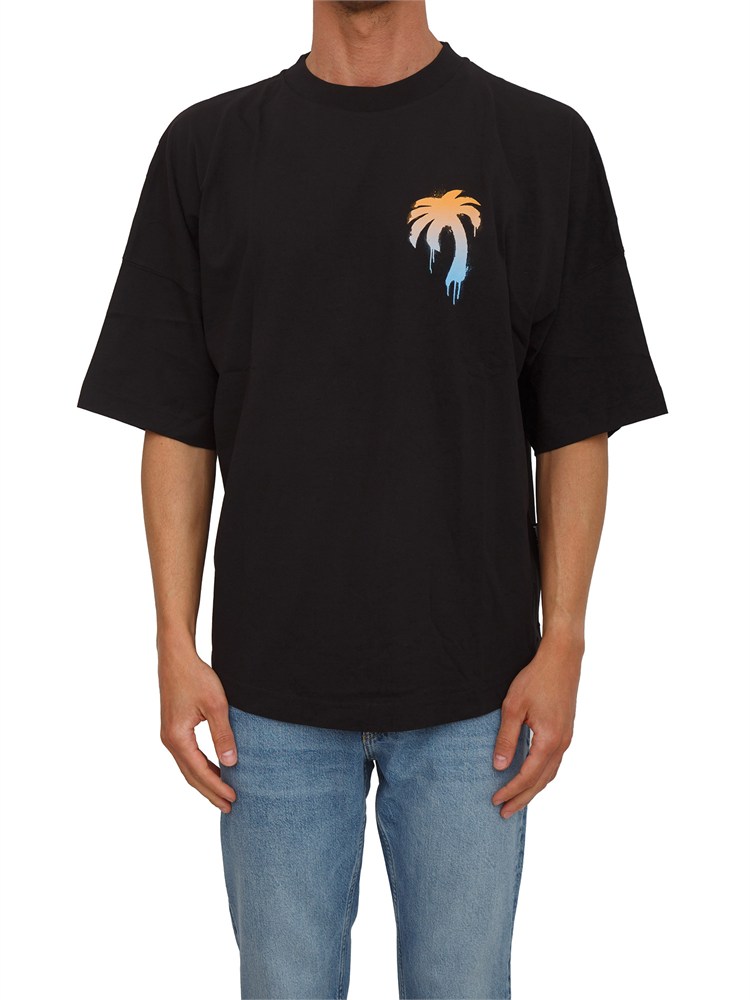T-shirt nera Palm Angels in cotone stampa palma