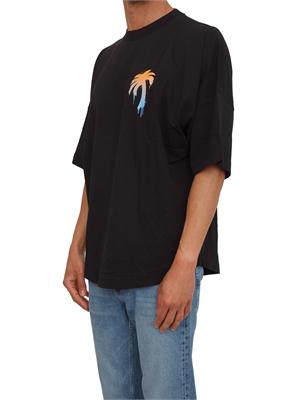 T-shirt nera Palm Angels in cotone stampa palma in UOMO