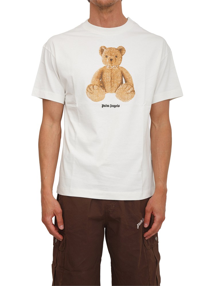 T-shirt avorio Palm Angels stampa bear grande