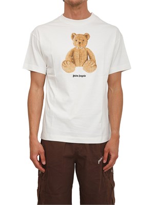 T-shirt avorio Palm Angels stampa bear grande in UOMO