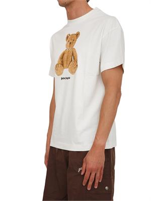 T-shirt avorio Palm Angels stampa bear grande in UOMO