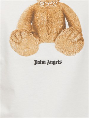 T-shirt avorio Palm Angels stampa bear grande in UOMO