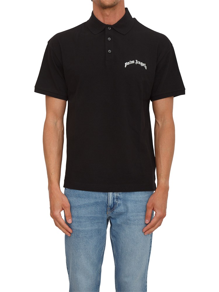 Polo nera Palm Angels in cotone con logo