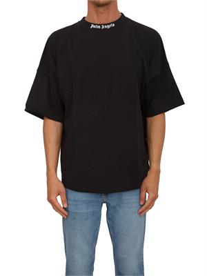 T-shirt nera Palm Angels losse fit logo sul collo in UOMO