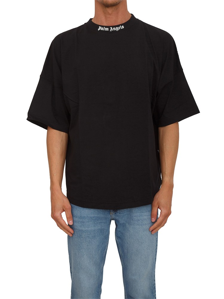T-shirt nera Palm Angels losse fit logo sul collo