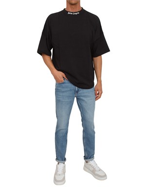 T-shirt nera Palm Angels losse fit logo sul collo in UOMO