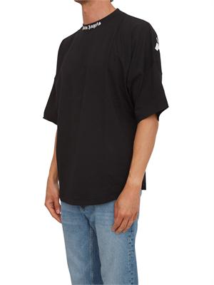 T-shirt nera Palm Angels losse fit logo sul collo in UOMO