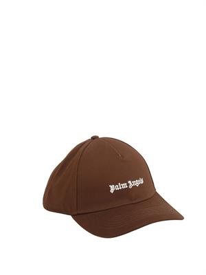 Berretto Palm Angels in cotone marrone logo ricamato in UOMO